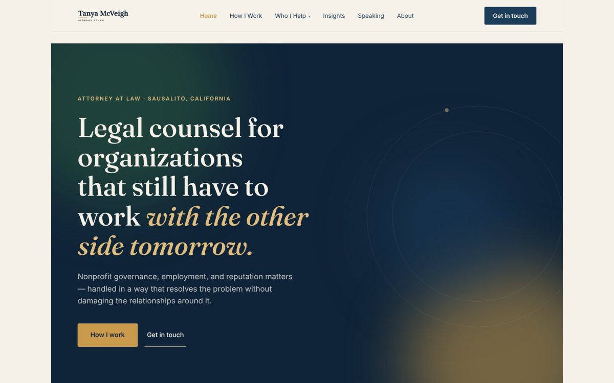 Tanya McVeigh, Attorney at Law website, by CESSON